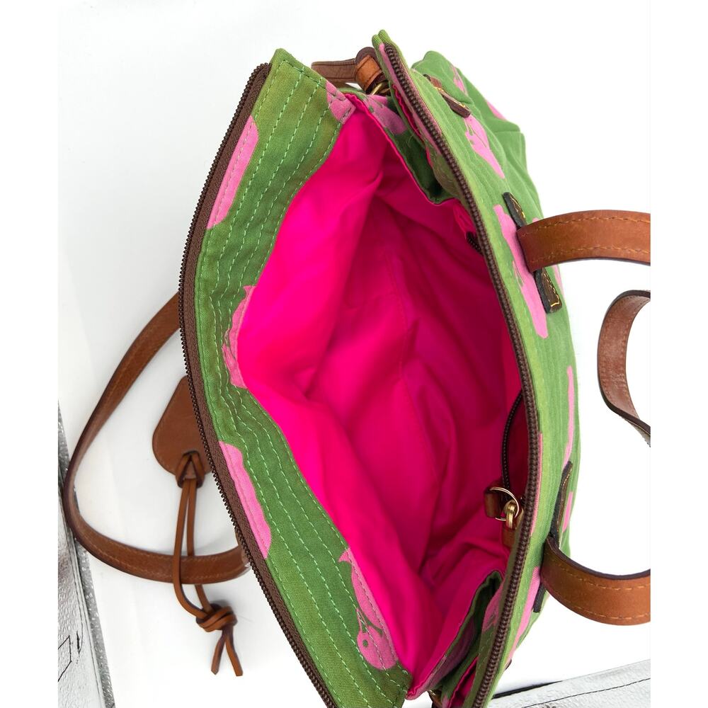 Vintage Dooney & Bourke Samantha Duck Canvas Tote Bag Green Pink Preppy Y2K READ - Picture 10 of 16